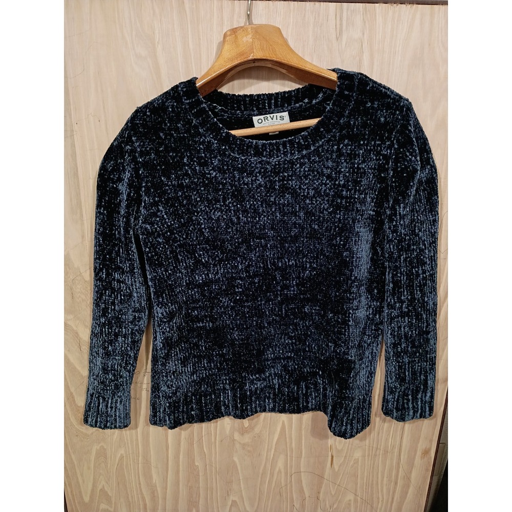 Orvis Womens Chenille Pullover Sweater Blue‎ M Relaxed Fit Ribbed Cuffs and Hem